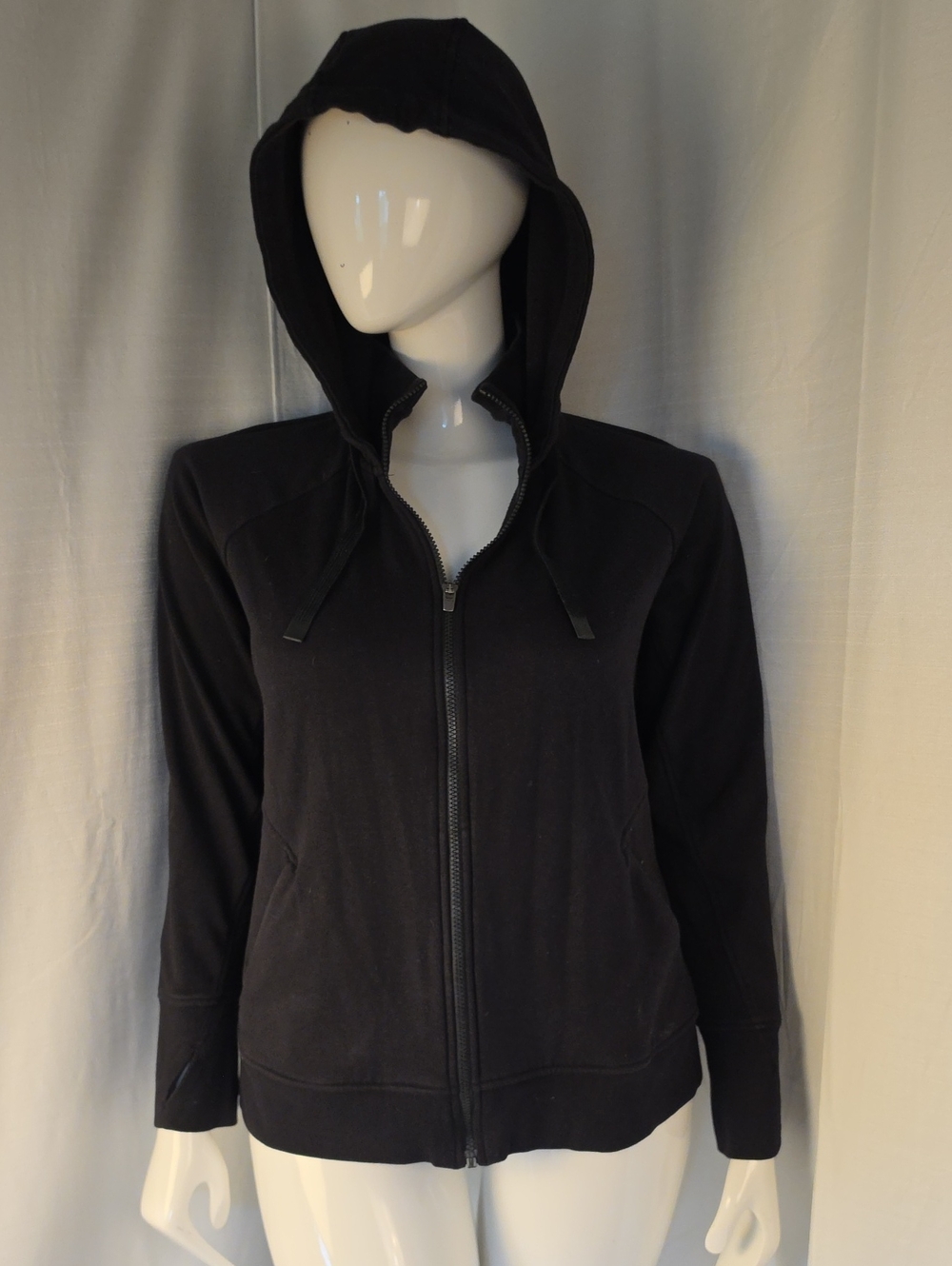 Athleta Black Full-Zip Hooded Sweatshirt with Thumbholes & Pockets Size XL